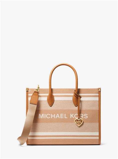 michael kors mirella medium striped cotton canvas tote bag|Mirella Medium Striped Cotton Canvas Tote Bag .